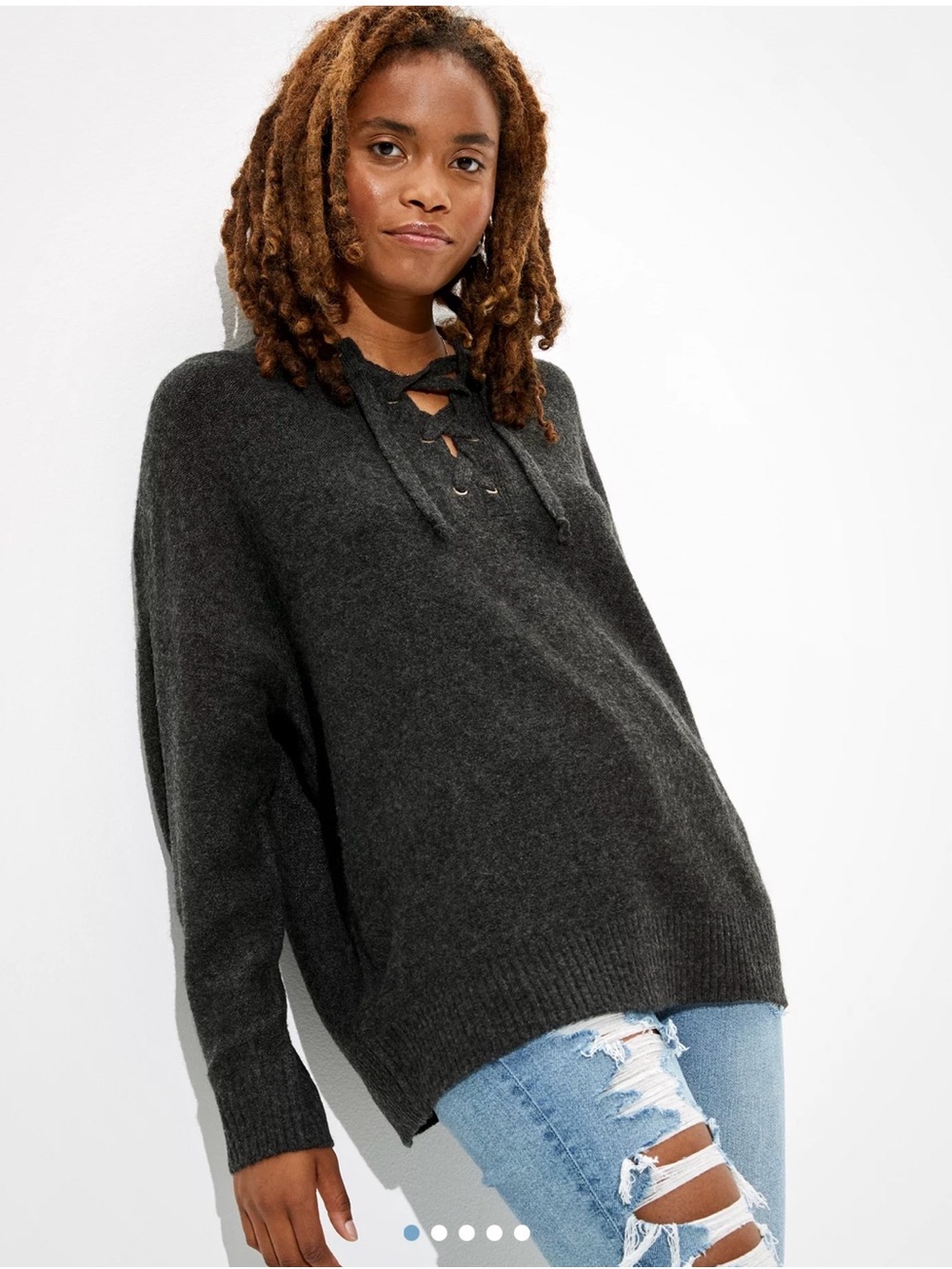 NWT American Eagle Oversized Lace Up Crewneck Sweater